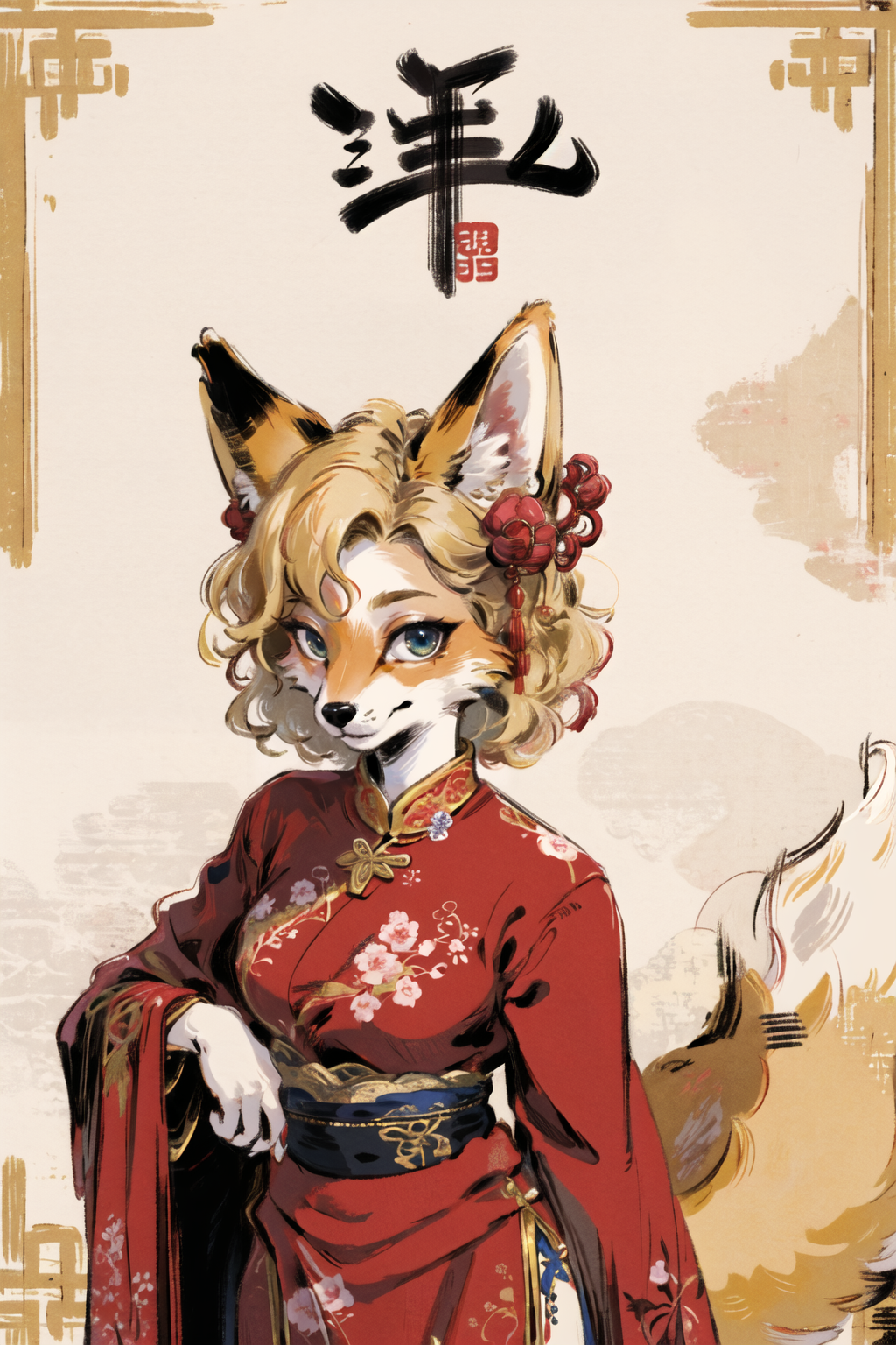 00881-63627212-masterpiece,highres,furry fox girl,solo,blonde,chinese dress, hair ornament, anicent china_looking at viewer, _.png